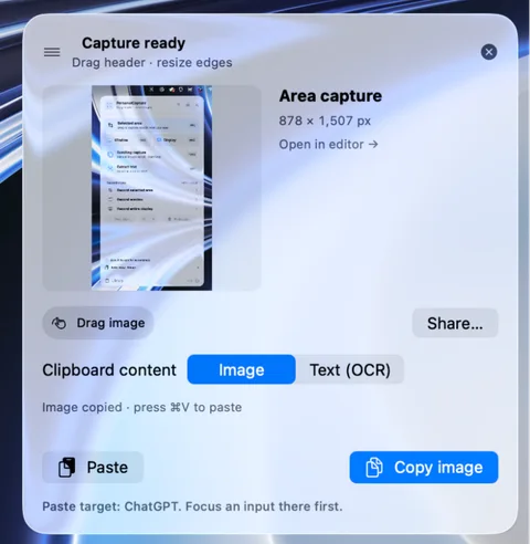 Image and text clipboard choices
