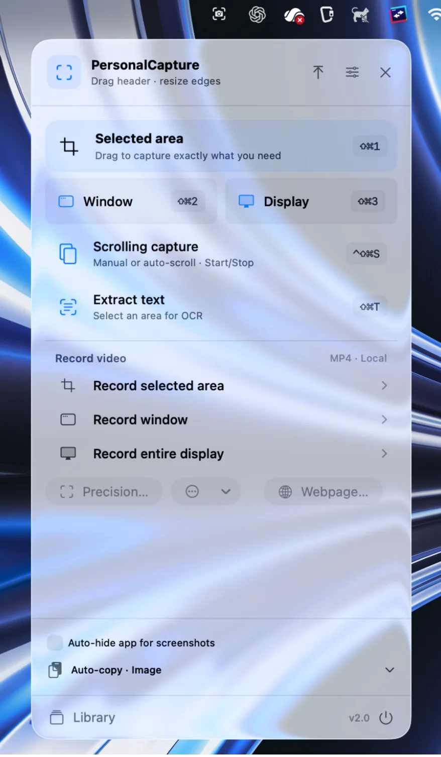 The floating capture menu